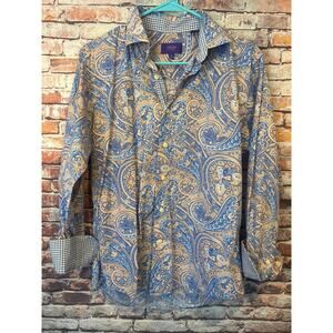 Tallia paisley shirt pink blue long sleeve button down men's size medium